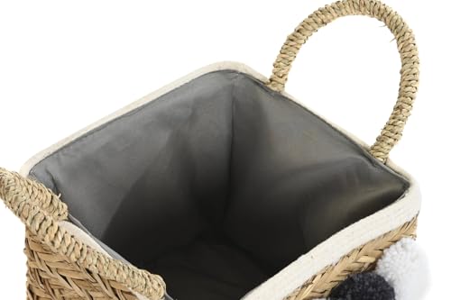 Panier coton 33x33x25 cm naturel avec pompon panier de rangement lot de 2
