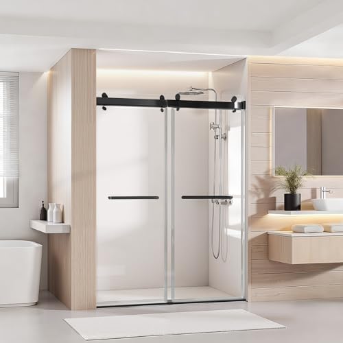 VEVOR Porte de Douche Coulissante 121,9 x 193 cm, Paroi de Douche en Verre Trempé Transparent de 10 mm d'Épaisseur, pour Salle de Bain, sans Cadre, avec...