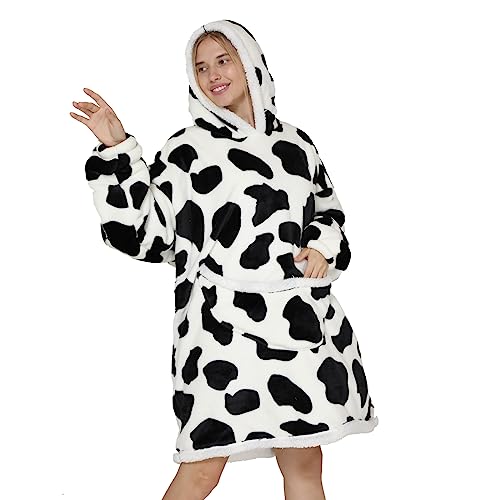 Shamdon Home Collection Oversized Blanket Hoodie,Sherpa FLeece Wearable Blanket Hoodie for Women Men,Soft and Warm Hooded Sweatshirt Adults with Giant Pocket Teenager,One Size Fits All,Cow - Image 4