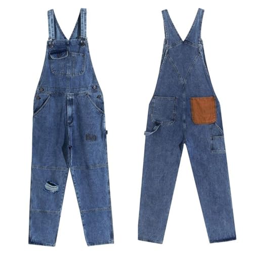 Salopette en denim patchwork avec fermeture éclair pratique