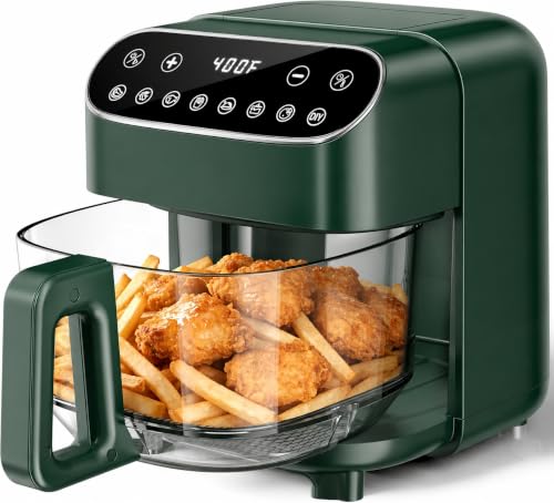 Image of Kismile 5QT Glass Air Fryer, BPA-Free Non Toxic AirFryer with Digital Touch Control, 8 Preset Functions, 1500W Portable Airfryer, Dishwasher Safe Basket, Up to 400F, Cooks with 95% Less Oil
