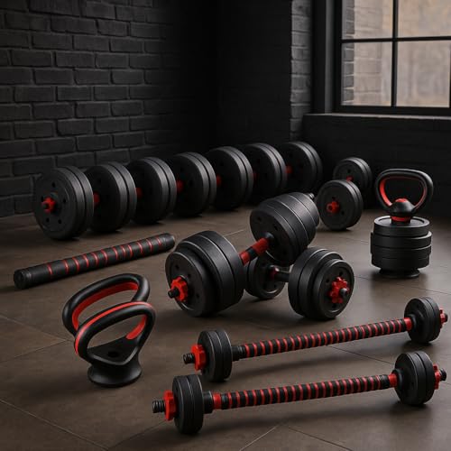 6 In 1 Dumbbell Adjustable Weight Lifting Barbell Bar Kettlebell Weights Set | Bodybuilding Barbell Bench Press Exercise Fitness Training Home Gym Workout Dumbbells Set (30, Kilograms) - 2