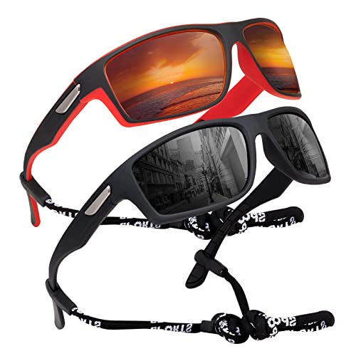 SKYWAY Polarised Sports Sunglasses for Men Fishing Golf Hiking Running Cycling Glasses UV Protection Wrap Around Unbreakable Lightweight Sun Glasses Black/Red