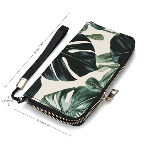 Green Dark Monstera Tropical Leaves PU Leather Clutch Long Bifold Wallet, Coin Purse Credit Pass Case, Durable Card-Holder Money Storage for Women Men2