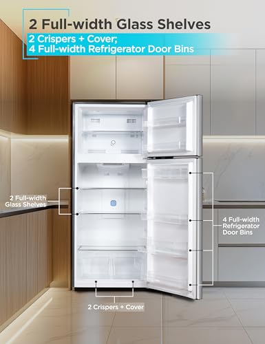 Image of BLACK+DECKER 14.6 Cu. Ft. Top Mount Refrigerator with Freezer, 2 Door Refrigerator with Top Freezer and Adjustable Temperature Control, ENERGY STAR, BR1460HS, Stainless Steel Look