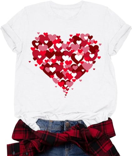 Image of Valentines Shirts for Women Valentine Love Heart Printed Graphic Tshirt Cute Girls Casual Top