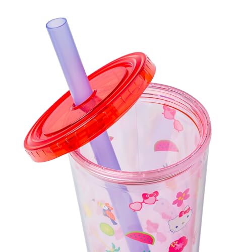 Image of Silver Buffalo Sanrio Hello Kitty Tropical Summer Plastic Boba Tumbler with Lid and Wide Straw, 24 Ounces