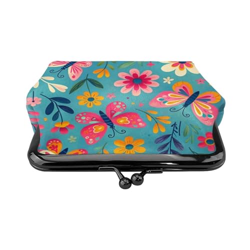 Pu Leather Buckle Coin Purse Colorful-Butterflies-Flowers Girls Kiss-Lock Change Purse Wallets2