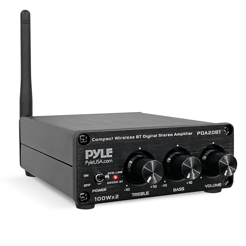 Pyle Bluetooth HiFi Mini Audio Amplifier - Class D Digital Desktop PC Stereo Amplifier Receiver(2 x 100 Watt MAX) Aluminum Diecast - PDA20BT