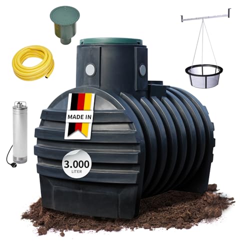 4rain Mono Erdtank-Paket 3000 Liter Garten-Comfort - Regenwassertank für Gartenbewässerung mit Tauchdruckpumpe und Wassersteckdose, Robuster Regenwasserspeicher, kindersicher, nachhaltig