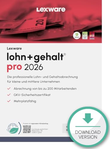 Lexware lohn+gehalt Pro 2026 (365 Tage)| Einfache Lohn- und Gehaltsabrechnungs-Software |3 Geräte | PC Aktivierungscode per Email