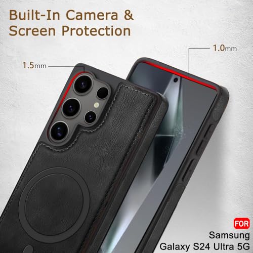 Image of TheGiftKart Genuine Leather Finish Back Cover Case for Samsung Galaxy S24 Ultra 5G | Raised Edges for Camera & Screen Protection | Shockproof Stunning Minimalist Design (MagSafe Compatible, Black)
