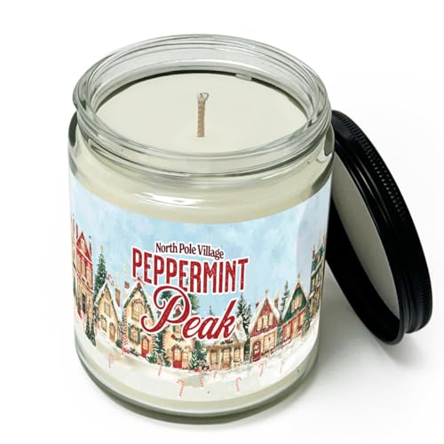 Becky Home Peppermint Candle, Christmas 9oz Jar, Holiday Home Accent,