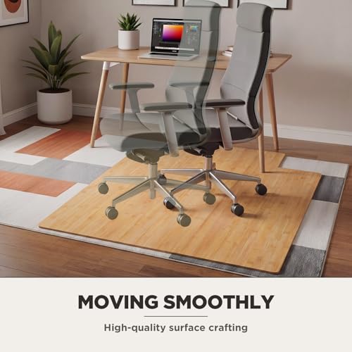 Image of Leinuosen 45 inch x 53 inch Office Bamboo Chairmat for Carpet Floor Mat Highly Premium Quality Anti-Slip Office & Home Floor Protector Low Pile Carpet Chair Mat, 5mm Thick(with Lip, Wood)