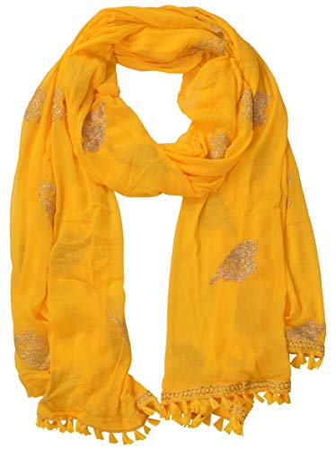 Image of YOUTHQUAKE Golden Patti Embroidered Work Chiffon Dupatta for Womens & Girls with Jaalar Lace