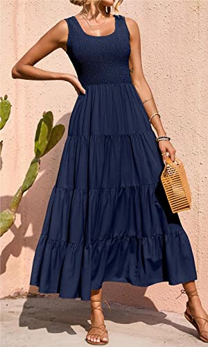 Image of PRETTYGARDEN Women's 2026 Casual Loose Plain Maxi Sundress Smocked Tank Dress Sleeveless Summer Beach Tiered Long Dresses