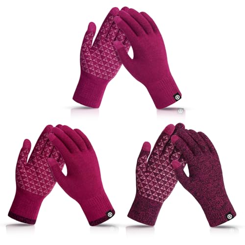 MA COWCF 3 Pairs Winter Gloves for Women Men Touch Screen Elastic Knit Thermal Anti-slip Gloves for...