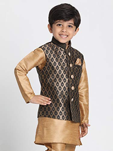 Image of JBN Creation Boys' Black and Gold Silk Blend Nehru Jacket VASBJ025BL 26