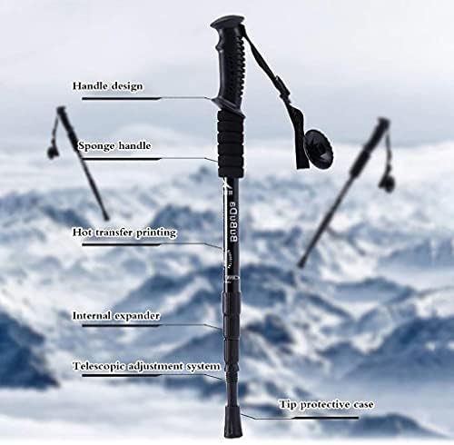 Trekking Poles Outdoor Aluminum Trekking Poles Walking Crutches Climbing Poles Telescopic Climbing Pole Foldable Portable Shrinking Four Straight Handles (Gold)