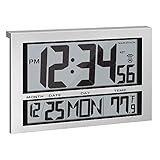 Marathon CL030025 Commercial Grade Jumbo Atomic Wall Clock with 6 Time Zones, Indoor Temperature & Date, Color-Silver.