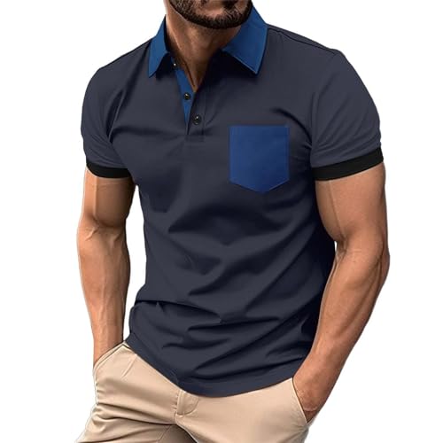 Polo de manga corta para hombre, transpirable, de secado rápido, con botones, para hombre, informal, deportivo, básico, corte regular, para golf, polo de fútbol, camiseta para hombre, Azul marino.,