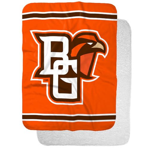 Bowling Green BGSU Falcons Primary Logo Stripes Sherpa Blanket, Warm Soft Cozy 30"X40"