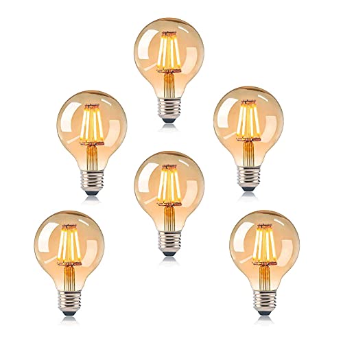 IVEOPPE 6 bombillas vintage Edison E27, 40 W, regulable, G80, filamento retro, 220-240 V, bola decorativa, luz blanca cálida Cover