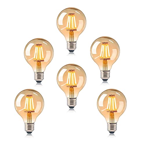 IVEOPPE [6-Pezzi] Lampadine Edison vintage E27 40W, Lampada G80 Retro Filamento lightbulbs 220v-240v Decorativa Globo Bianco Caldo