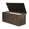 120 gallon outdoor deck box waterproof patio storage box storage bench for outside cushions garden tools pool accessories dark brown  urban country home decor