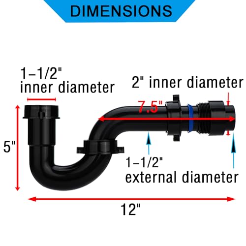 (2 Pack) Yariwiz Black 1-1/2 inch P Trap for Bathroom Kitchen Sink Drain Replacement Tubular Plumbing Pipe Assembly KSD-001B(2 PACK)
