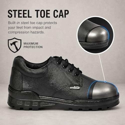 Image of STONIX Derby Safety Shoes Men's for Heavy Duty Steel Toe | Lightweight with TPR Sole | Oil Resistant and Electrical Hazard | Industrial & Construction sites Work,(SIZE-06, BLACK)