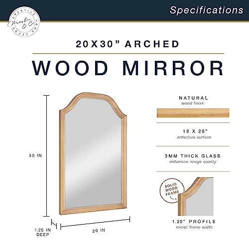 Image of MCS Master & Co. 20x30 Mirror with Natural Woodgrain Solid Wood Frame, Arched Wall Hanging Large Mirror for Bathroom, Bedroom & Livingroom