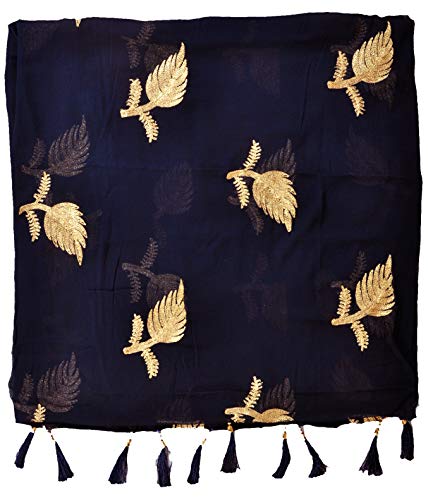 Image of YOUTHQUAKE Women's Golden Patti Work Embroidered Chiffon Dupatta for Womens & Girls With Latkan