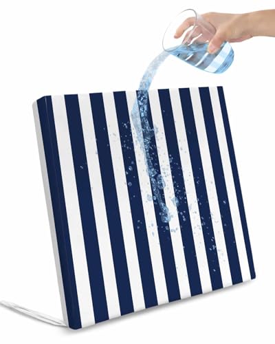 Pinroote Navy Blue Striped Patio Cushion Covers, Outdoor Cushion Covers Waterproof Seat Cushion Slipcovers, Modern Farmhouse Blue White Stripes Chair Cushion Cover for Garden Sofa 24