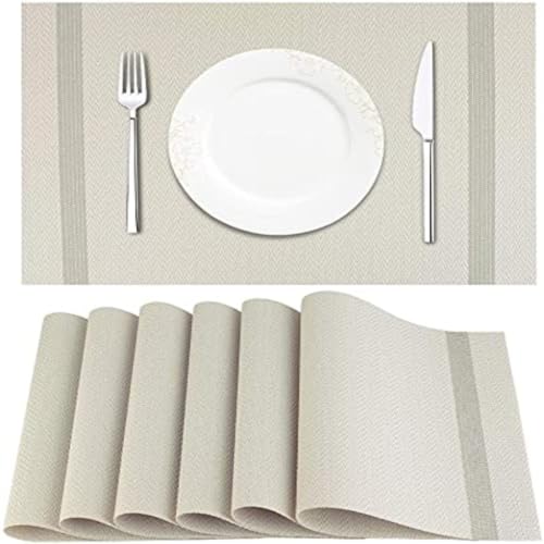 Image of Potency Table Mats Set of 4, Woven Placemate for Dining Table, Heat-Resistant Placemats Stain Resistant Anti-Skid Washable PVC Table Mats, Vinyl Placemats for Dining Kitchen Restaurant Table (31Cream)
