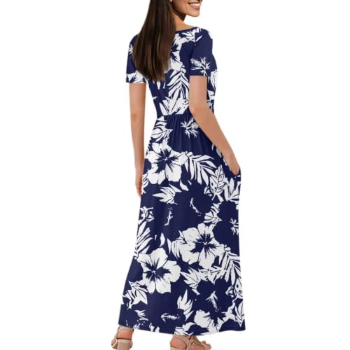 Image of Women's Fall Summer Short Sleeve Ankle Length V-Neck Party Dress with Pockets Size S-3XL