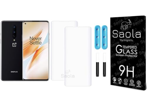 Image of Saola Curved UV Tempered Glass For OnePlus 8. Comes With UV Light & Glue For Finest Pasting. Edge To Edge Protection With Case Friendly Fit. (Pack Of 2)