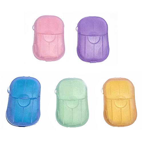 YARUMI 20 Boxes Portable Disposable Travel Hiking Hand Wash Bath Toilet Paper Soap Sheet, 4.5 x 7cm Soap Leaves Useful Hands Washing Bath Scented Boxed Soap Paper, Random Color