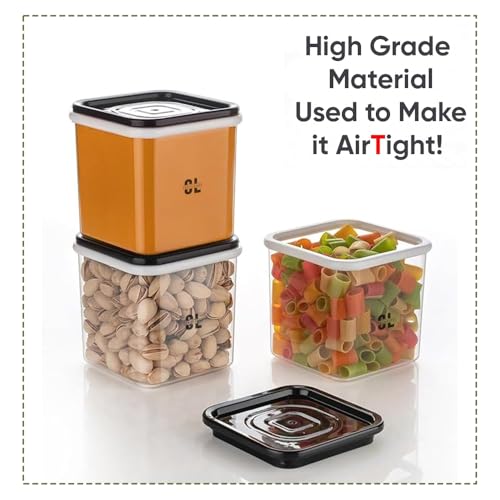 Image of 500 Ml Plastic Kitchen Storage Containers Set | Multipurpose Square Transparent BPA Free Pantry Organizer | Unbreakable Storage Jar with Push Cap Airtight Lid for Rice Dal (Pack Of 6)