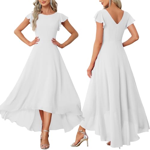Image of FairyLove Women Wedding Ruffle Dresses Flowy Puffy with Deep V Neck Pleated Hem Lantern Long Sleeve Bell Sleeves