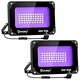 【POTENTE Y SEGURO】Luz negra de 50W con 54 piezas LED ultravioleta, ángulo de haz de 120 grados. Con la longitud de onda de 385-400 nm, esta luz UV es segura para el ojo y la piel de los humanos.