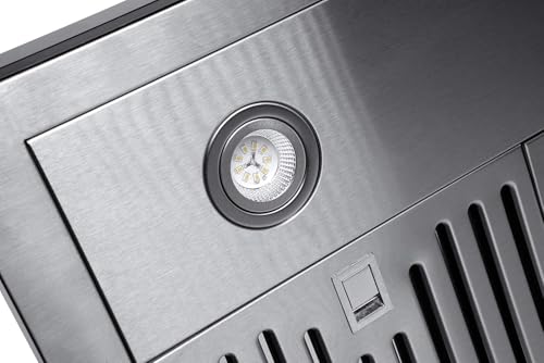 Image of Hauslane Wall Mount Range Hood 30 Inch Convertible 450-900 CFM Low Noise | 3 Speed Auto Shut-off Stainless Steel Vent Hood with Glass Touch Control, LED, Dishwasher Safe Filters, Top 6 inch Round, WM739