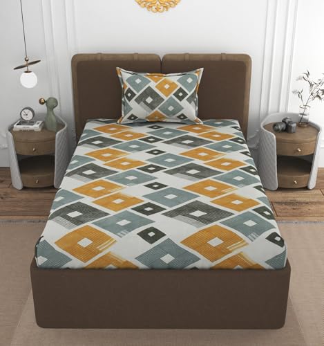 Image of VOMZER 300 Threadcount Elastic Fitted Bedsheets Single Bed with 1 Pillow Cover | Single Bed with All Around Elastic, Size 36 X 72 X 8 Inches