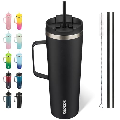 Image of BJPKPK 30oz Insulated Tumbler with Handle, Lid & Straw, Stainless Steel