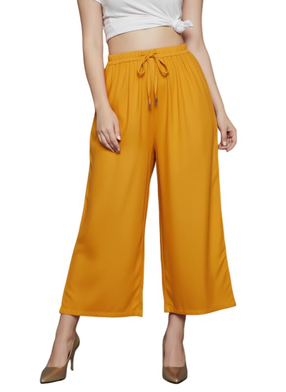Image of Super Soft Viscose Rayon Flared Palazzo Pants for Women Stylish Wide Leg Straight Relaxed Fit Casual Ethnic Office Wear