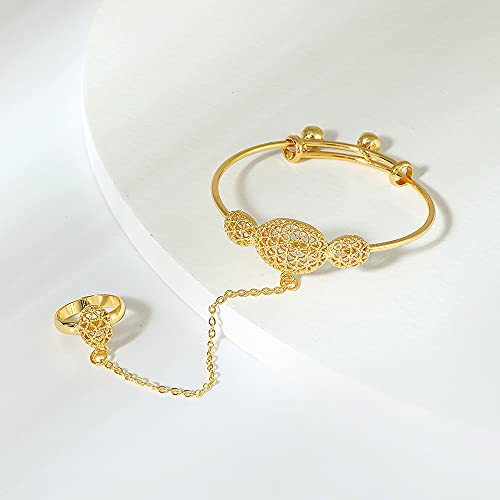 Ethlyn Kids Jewelry 18K Gold Plated Bangle Bracelet with ring Birthday Party Gifts for 5years old girls Christmas gift4