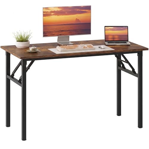 Image of Need Office Computer Desk 47.2x23.6 in Sturdy Folding Laptop Table Retro | Black Frame Writing Gaming Work Table /Foldable Home Office Desk /Sewing Table, No Assembly Required