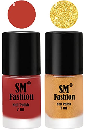 Image of Long Lasting Nail Polish | Nail Paint Combo 7 ml Each) - Set of 2 Dark Peach-Light Golden