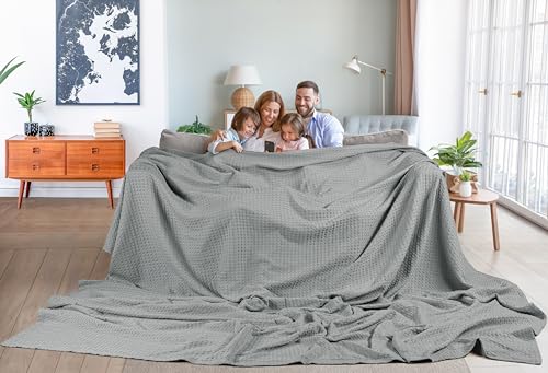Image of Utopia Bedding 100% Cotton Waffle Weave Blanket Big Size for Bed - Lightweight, Breathable Summer Blankets Soft and Cozy, Gifts for Women Home Room Decor (Cool Grey, 120x120 Inch)