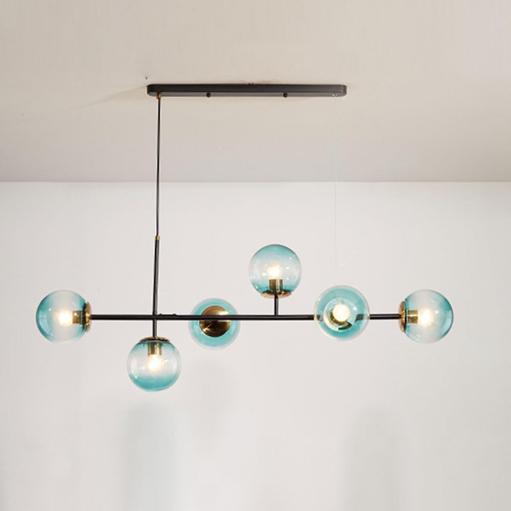 KXEcoLife Modern 6-Light Chandelier, Adjustable Crystal Globe Pendant Light, Mid-Century Large Ceiling Fixture E27 for Kitchen Island, Stylish Home Decor Lighting